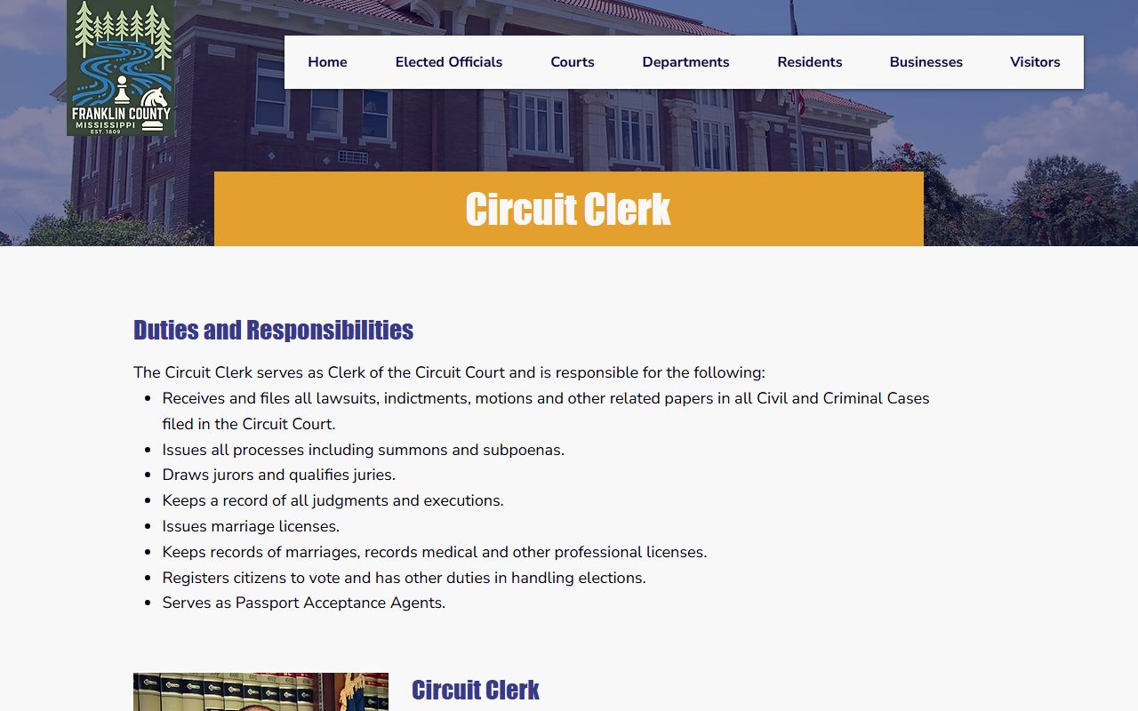Franklin County court records after arrest Circuit Clerk contact page
