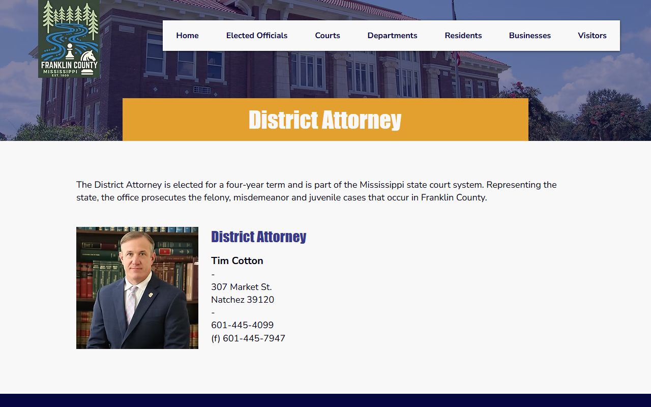 Franklin County court records after arrest District Attorney page