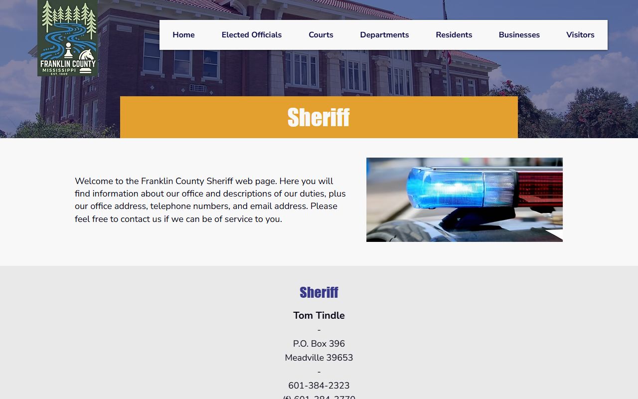 Franklin County Jail inmate records source on the sheriff page