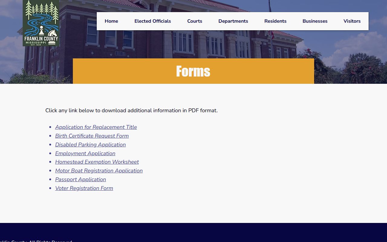 Franklin County inmate records forms page without a jail roster request form